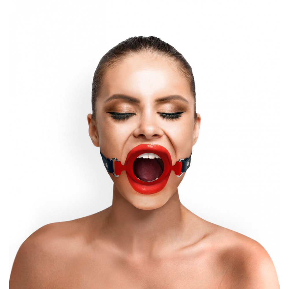 Кляп - Кляп силиконовое кольцо натуральная кожа, Gag ring внутренний диаметр кольца 40 мм, Красный