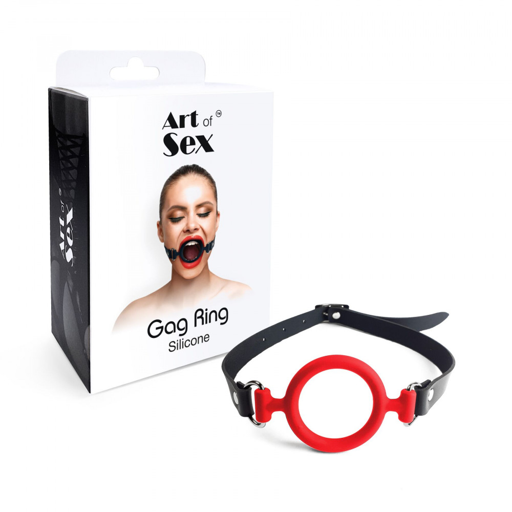 Кляп - Кляп силиконовое кольцо натуральная кожа, Gag ring внутренний диаметр кольца 40 мм, Красный 2