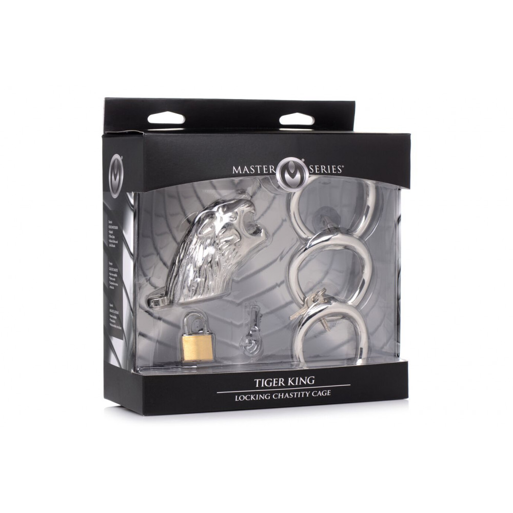 Наручники, веревки, бондажы, поножи - Клетка для члена Master Series Tiger King Cock Cage With Lock 1