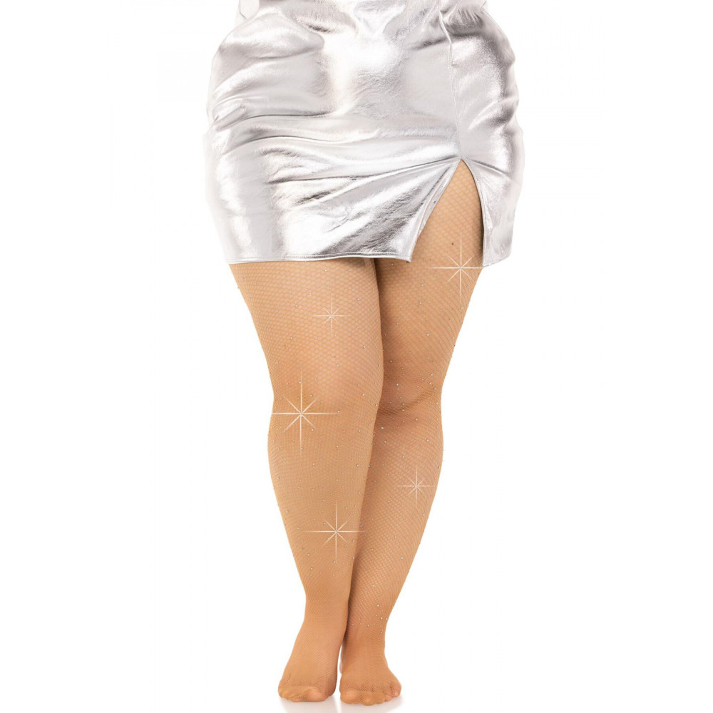 Чулки - Колготки Leg Avenue Rhinestone micro net tights Plus size Caramel, мелкая сетка, стразы