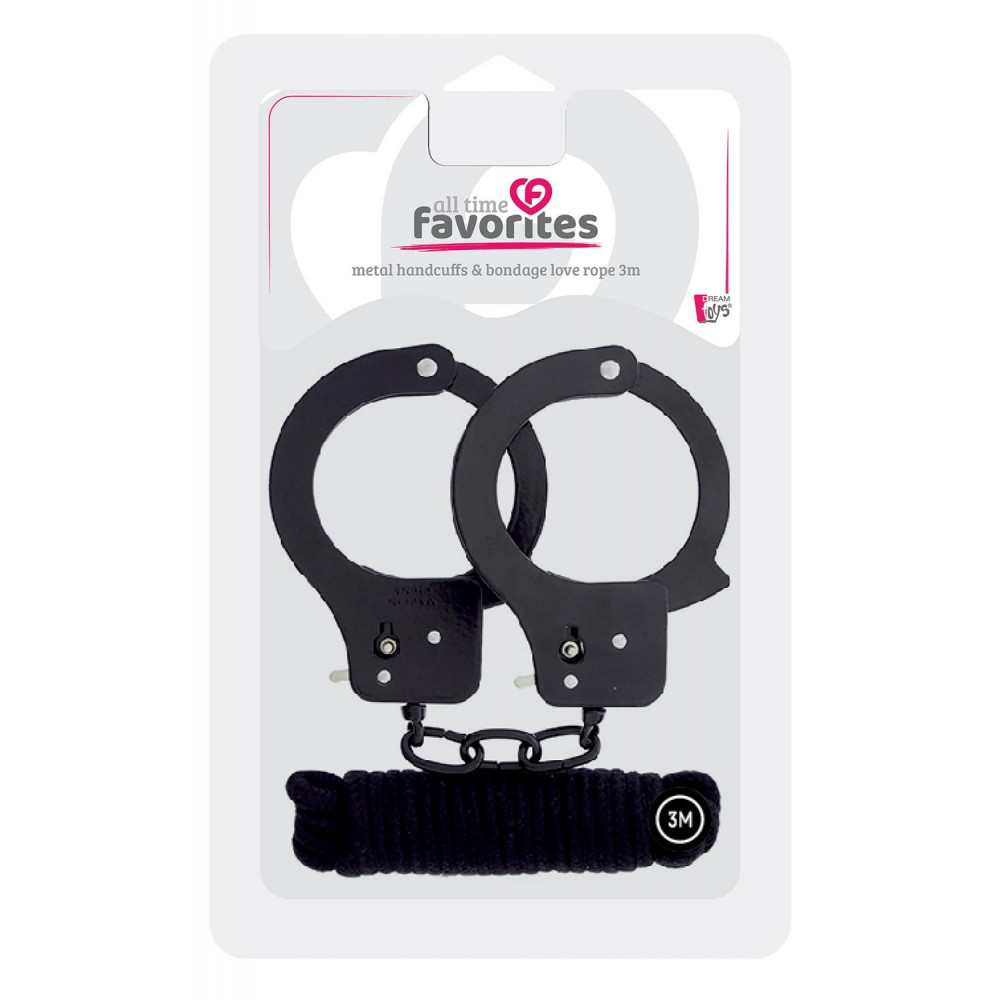 Наручники, веревки, бондажы, поножи - Набор BONDX METAL CUFFS & LOVE ROPE SET, BLACK 1