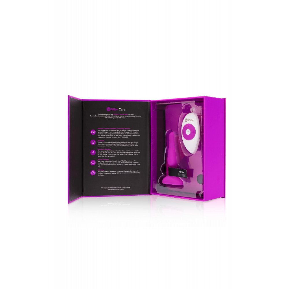 Секс игрушки - Анальная пробка с вибрацией b-Vibe Novice Plug Fuchsia, розовая 4