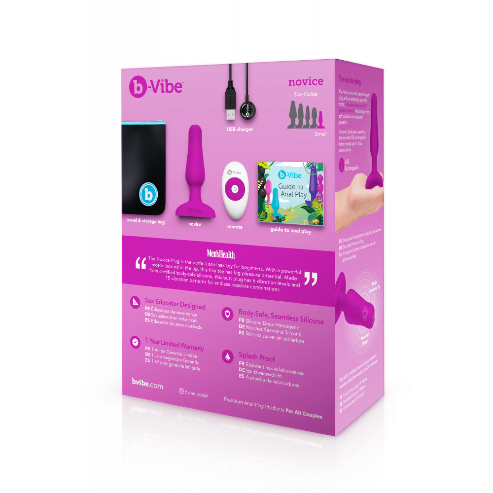 Секс игрушки - Анальная пробка с вибрацией b-Vibe Novice Plug Fuchsia, розовая 1