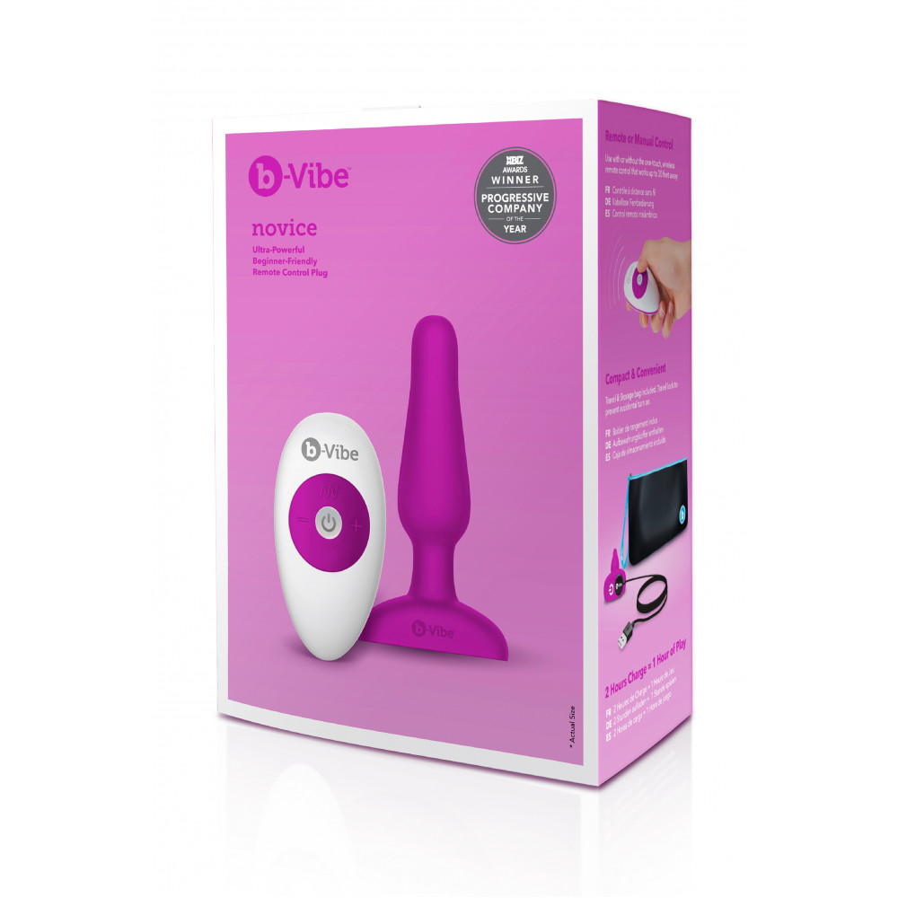 Секс игрушки - Анальная пробка с вибрацией b-Vibe Novice Plug Fuchsia, розовая 2