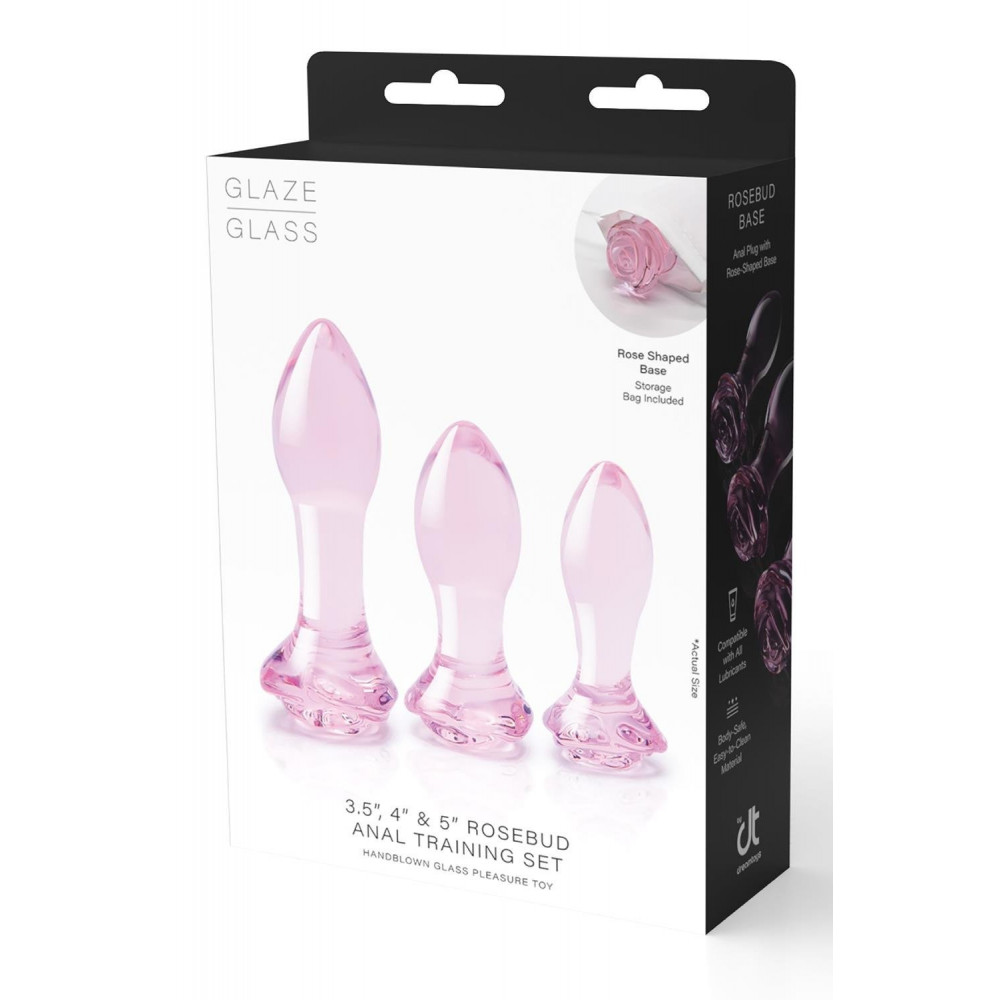 Секс игрушки - Набор анальных пробок DreamToys Glaze Glass Rosebud стеклянный, розовый, 3 шт. 6