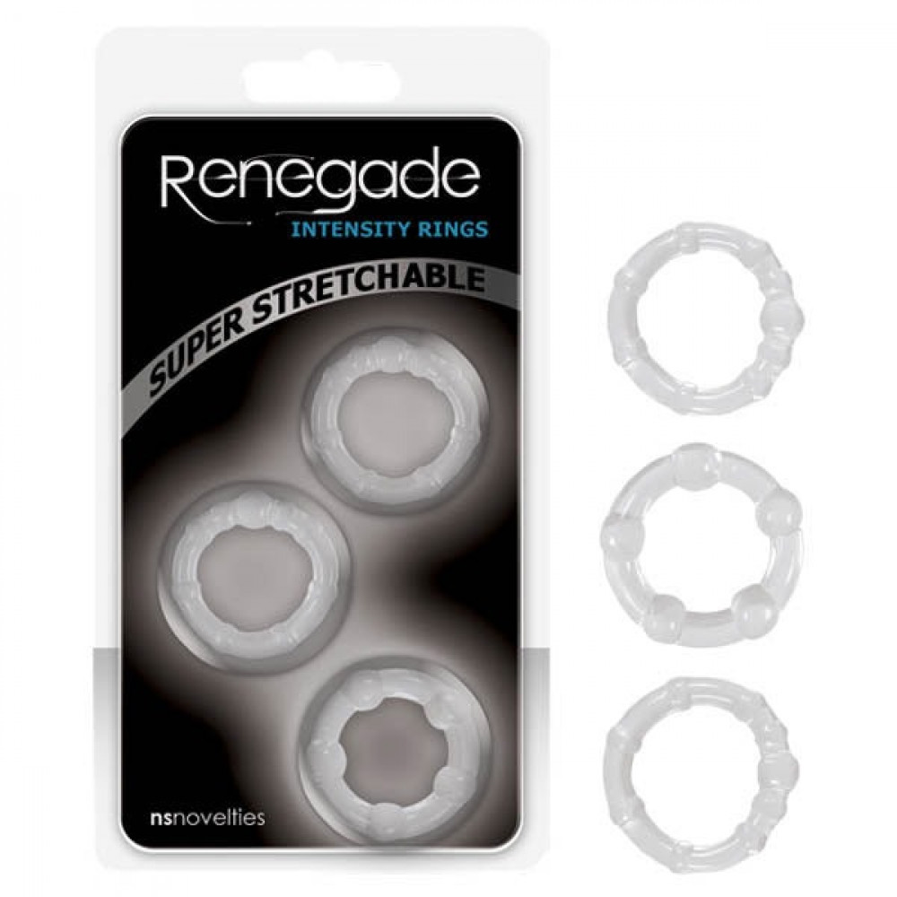Секс игрушки - Набор эрекционных колец с рельефом NS Novelties Renegade Intensity, прозрачные, 3 шт.