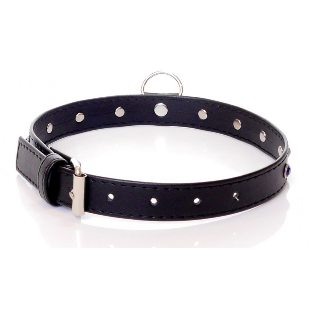 Электростимуляторы - Ошейник из искуственной кожи с кристаллами Fetish Boss Series - Collar Navy Blue Crystal, BS3300118 3