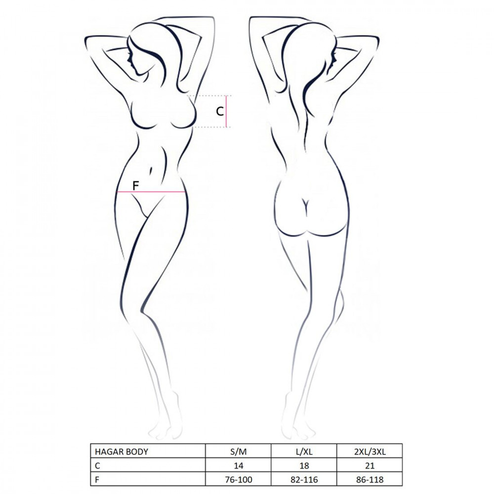 Женское эротическое белье - Боди-монокини Passion HAGAR BODY XXL/XXXL black, сетка, стрепы двойные бретели, чашки с косточками 1