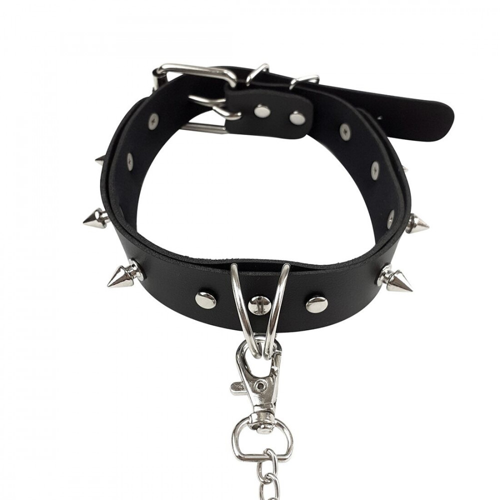 Ошейники, поводки - Ошейник с шипами и поводком Art of Sex - Collar Spikes and Leash 2