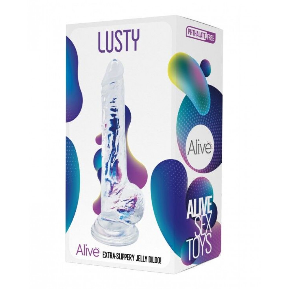 Фаллоимитаторы на присоске, двойные - Прозрачный фаллоимитатор Alive Jelly Dildo Lusty, ТПЕ, присоска, диаметр 3,2см, длина 18см 1