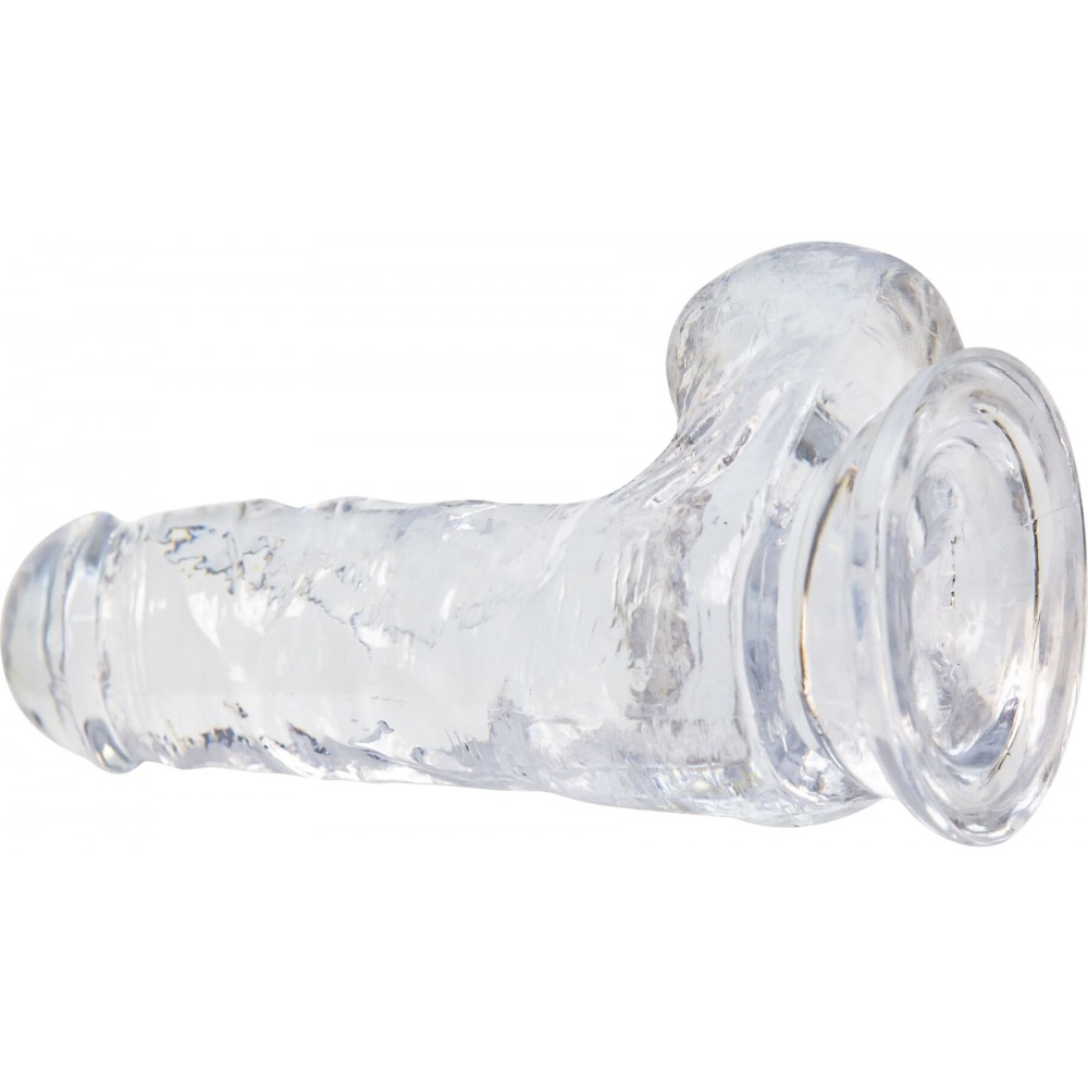 Фаллоимитаторы на присоске, двойные - Прозрачный фаллоимитатор на присоске ADDICTION — Clear Dildo with Balls 6″, вибропуля в подарок 3