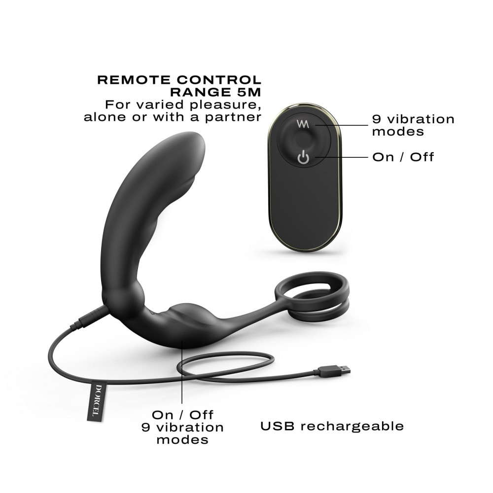 Массажёры простаты с вибрацией - Массажер простаты Dorcel P-Ring с эрекционным кольцом и пультом ДУ 3