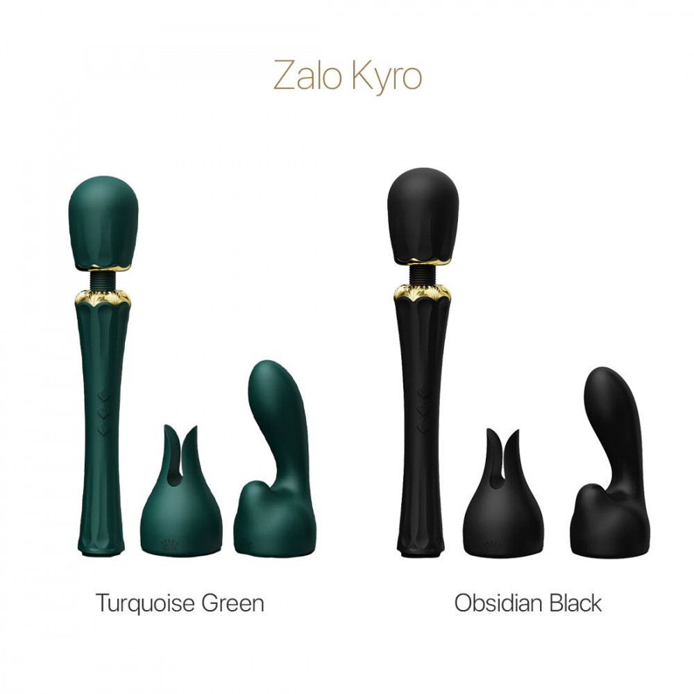 Вибромассажеры - Вибромассажер с насадками Zalo — Kyro Wand Obsidian Black 2