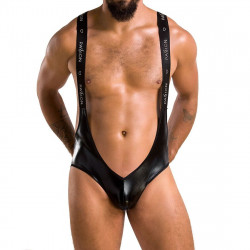 Мужское открытое боди Passion 027 Bruno XXL/XXXL Black, под латекс, на лямках