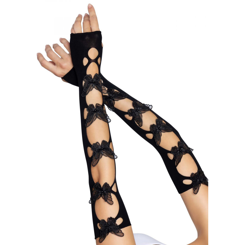 Чулки - Митенки Leg Avenue Butterfly applique arm warmers Black, бабочки