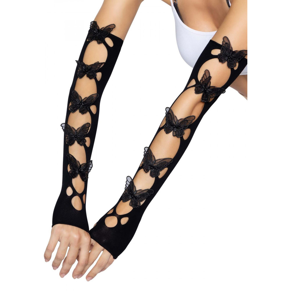 Чулки - Митенки Leg Avenue Butterfly applique arm warmers Black, бабочки 1
