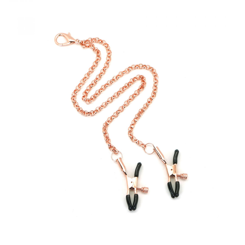Ошейники, поводки - Ошейник с зажимами для сосков Liebe Seele Rose Gold Memory Collar with Nipple Clamps 10