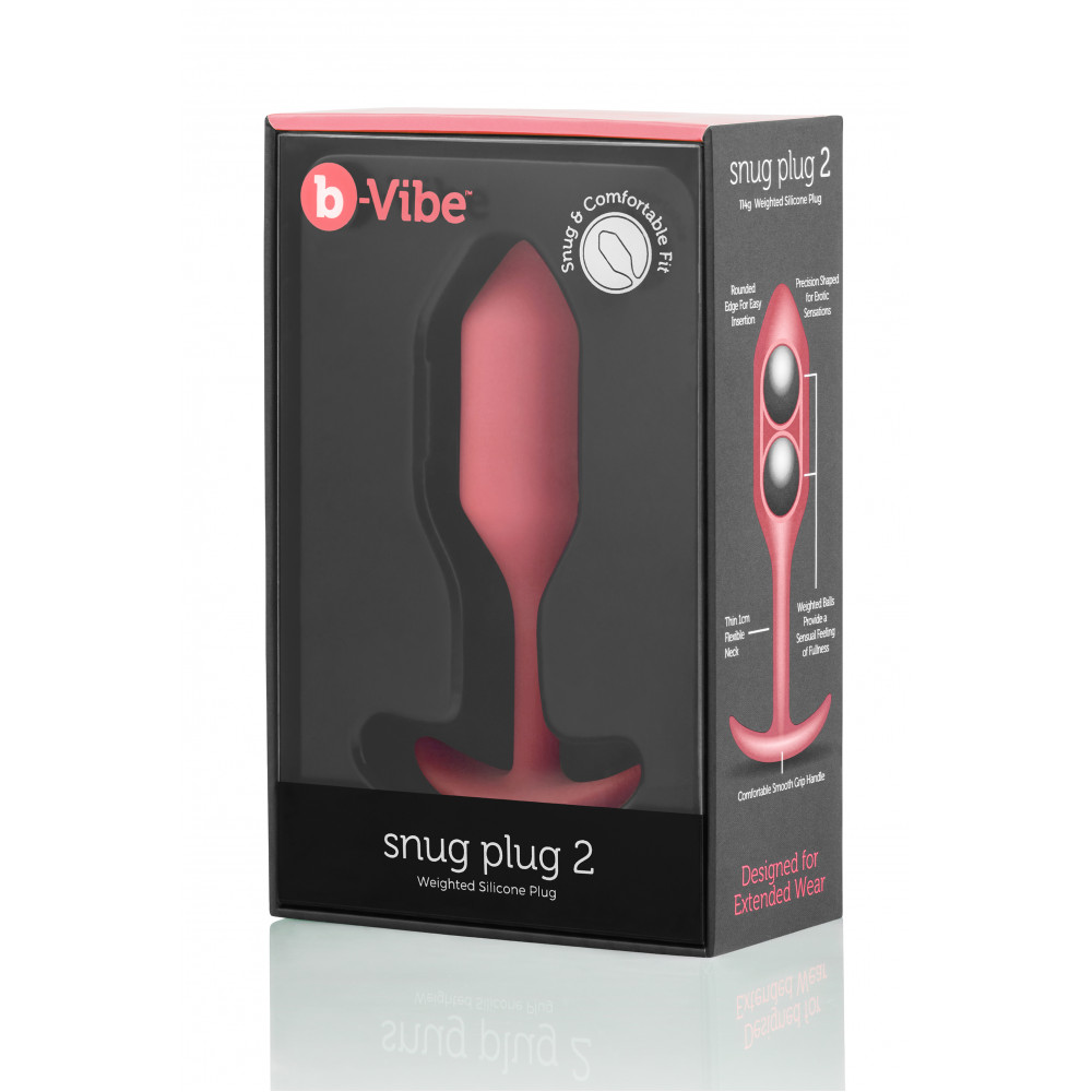 Секс игрушки - Бесшовная силиконовая анальная пробка с утяжелением B-Vibe - Snug Plug 2 коралловая 1