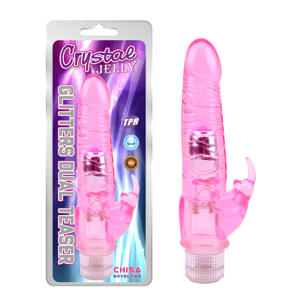 Двойной вибратор - Двойной вибратор на батарейках Chisa Crystal Jelly Glitters Dual Teaser, розовый