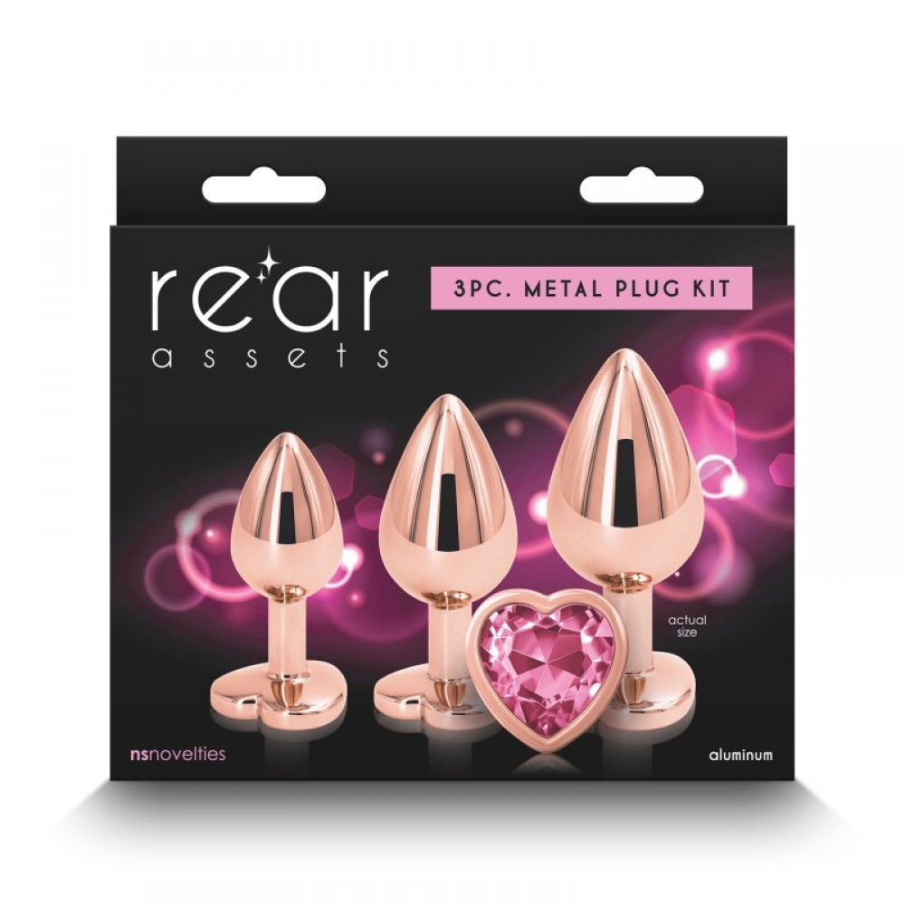 Анальные игрушки - Набор анальных пробок с камнем Rear Assets Trainer Kit Heart Pink 1