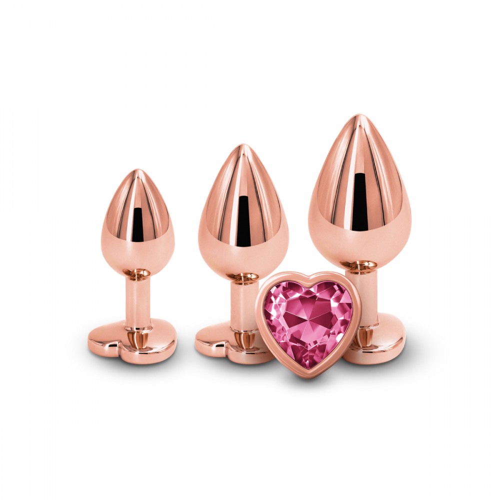 Анальные игрушки - Набор анальных пробок с камнем Rear Assets Trainer Kit Heart Pink