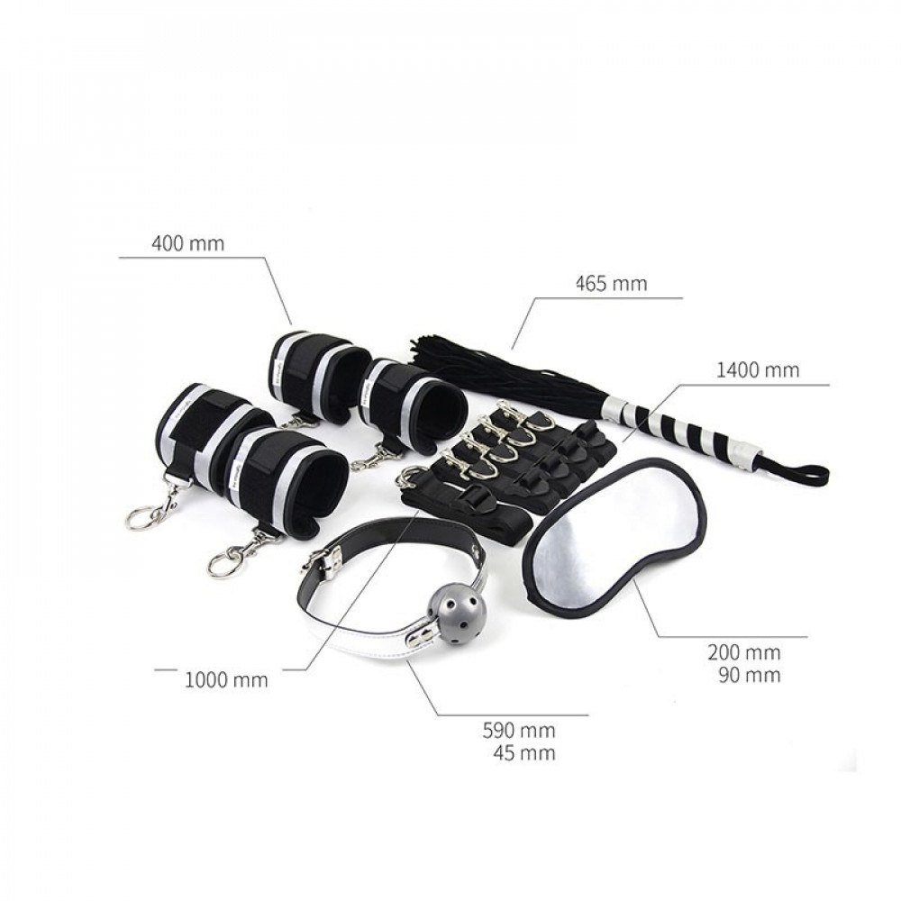 БДСМ игрушки - Набор БДСМ Roomfun Bedroom Restraint Kit фиксаторы, кнут, кляп, маска, черный-серый 2