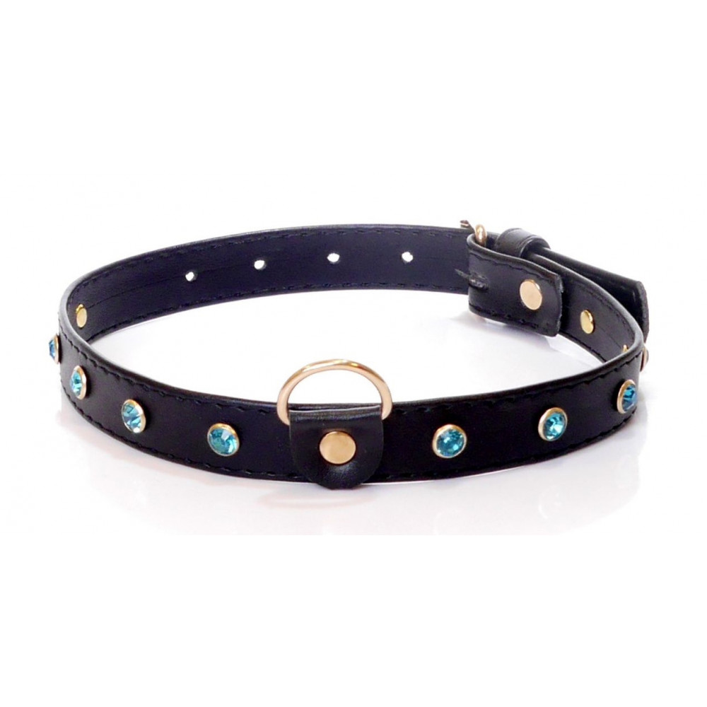 Электростимуляторы - Ошейник из искуственной кожи с кристаллами Fetish Boss Series - Collar Turquoise Crystal, BS3300119