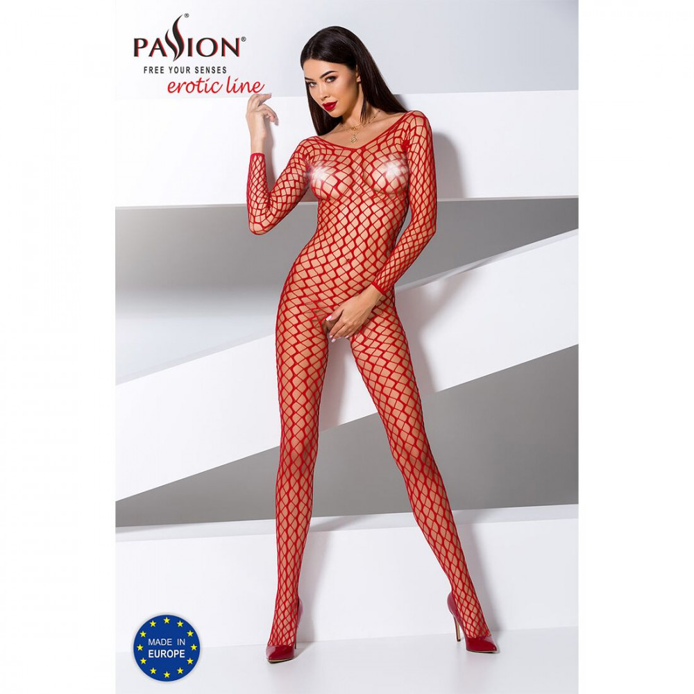 Бодистокинг - Бодистокинг Passion BS068 red, комбинезон, крупная сетка, длинный рукав 5