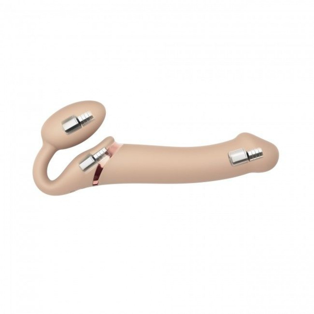 Страпоны безремневые - Безремневой страпон с вибрацией Strap-On-Me Vibrating Flesh L, диаметр 3,7см, пульт ДУ, регулируемый 3