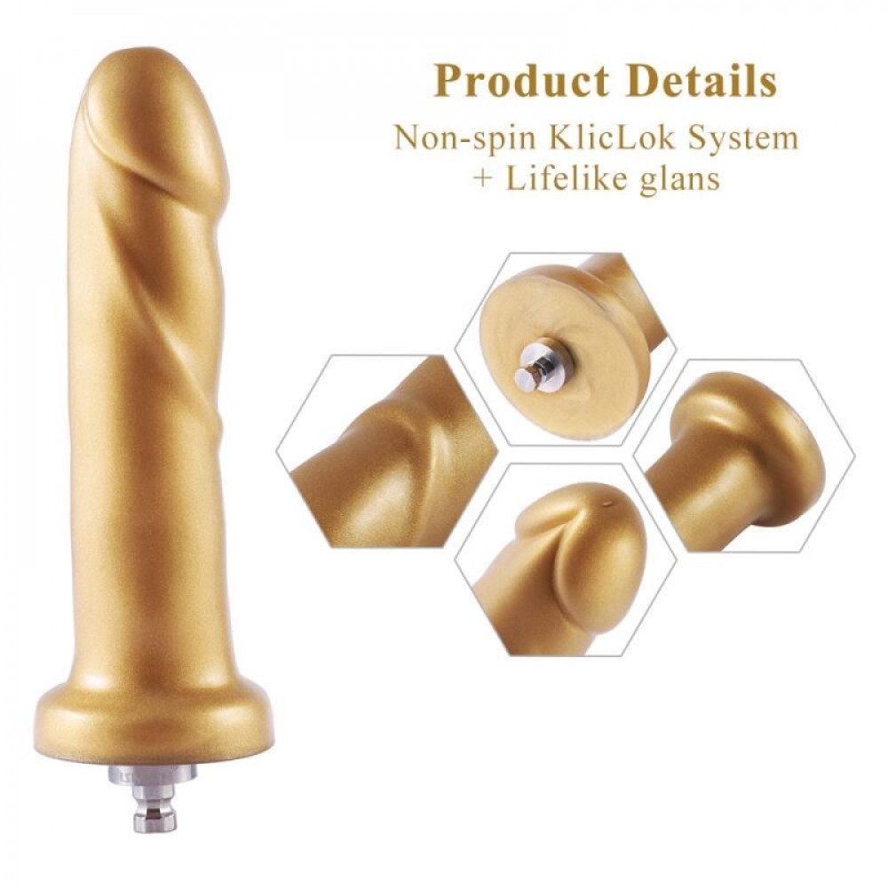 Дилдо - Золотой фаллоимитатор Hismith 6.8″ Golden Silicone Dildo, система KlicLok 4