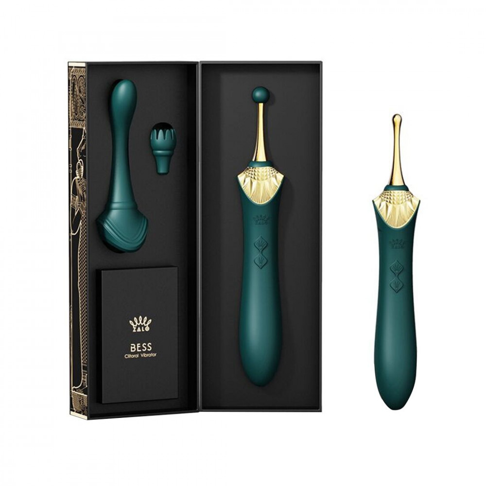 Клиторальный вибратор - Вагинально-клиторальный вибратор Zalo — Bess Turquoise Green, многофункциональный с насадками 1