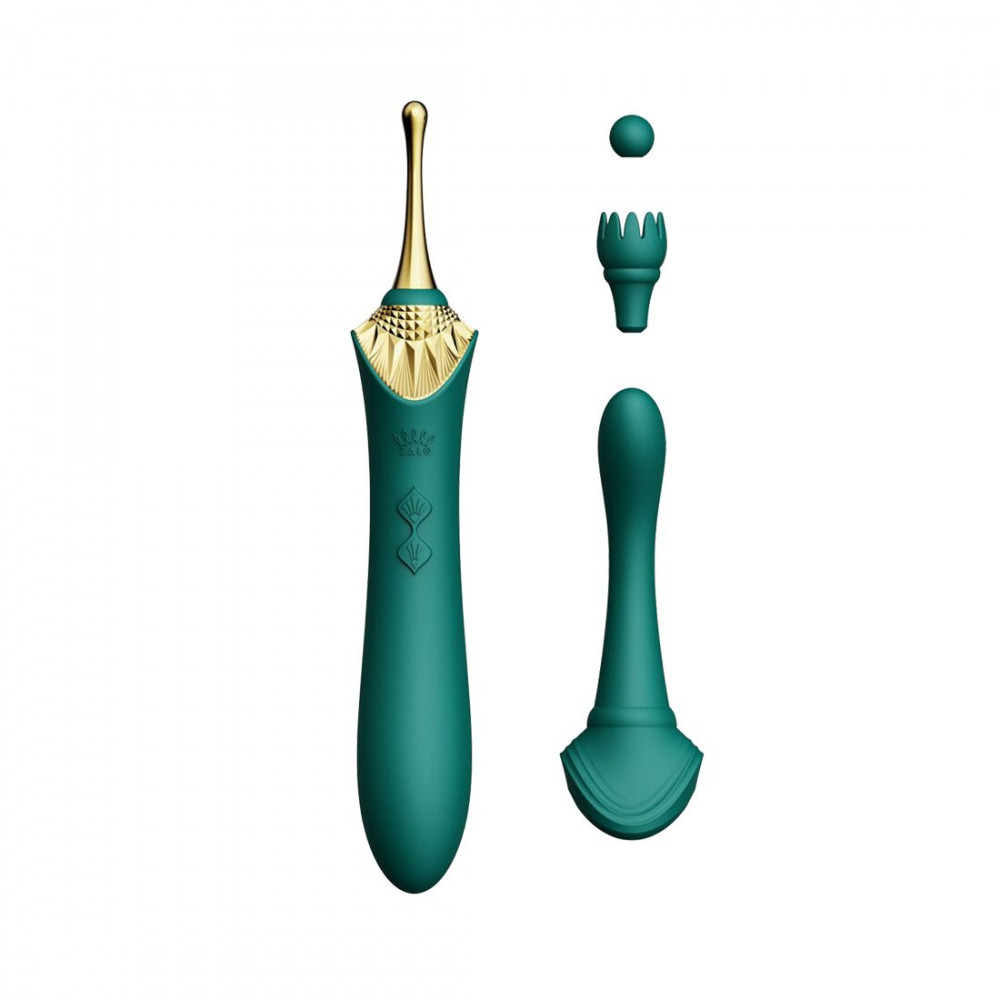 Клиторальный вибратор - Вагинально-клиторальный вибратор Zalo — Bess Turquoise Green, многофункциональный с насадками