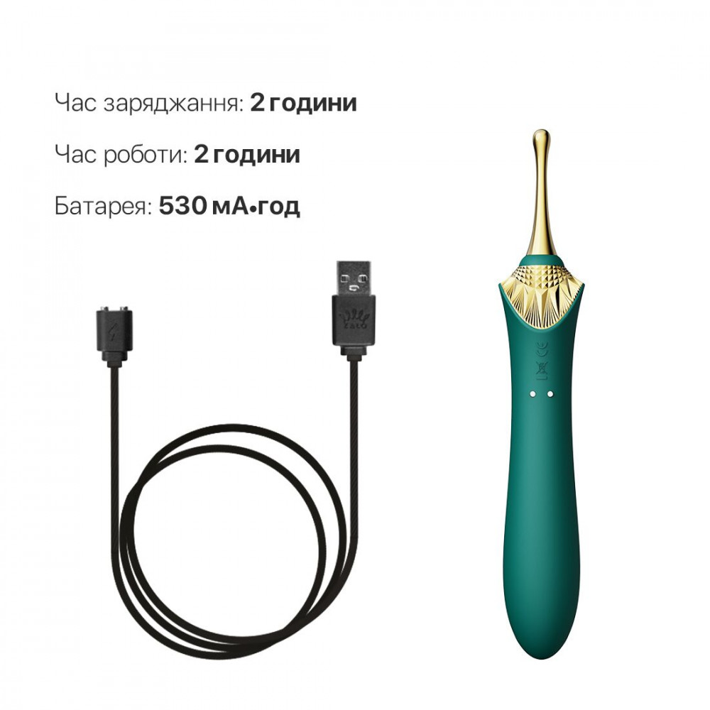 Клиторальный вибратор - Вагинально-клиторальный вибратор Zalo — Bess Turquoise Green, многофункциональный с насадками 4
