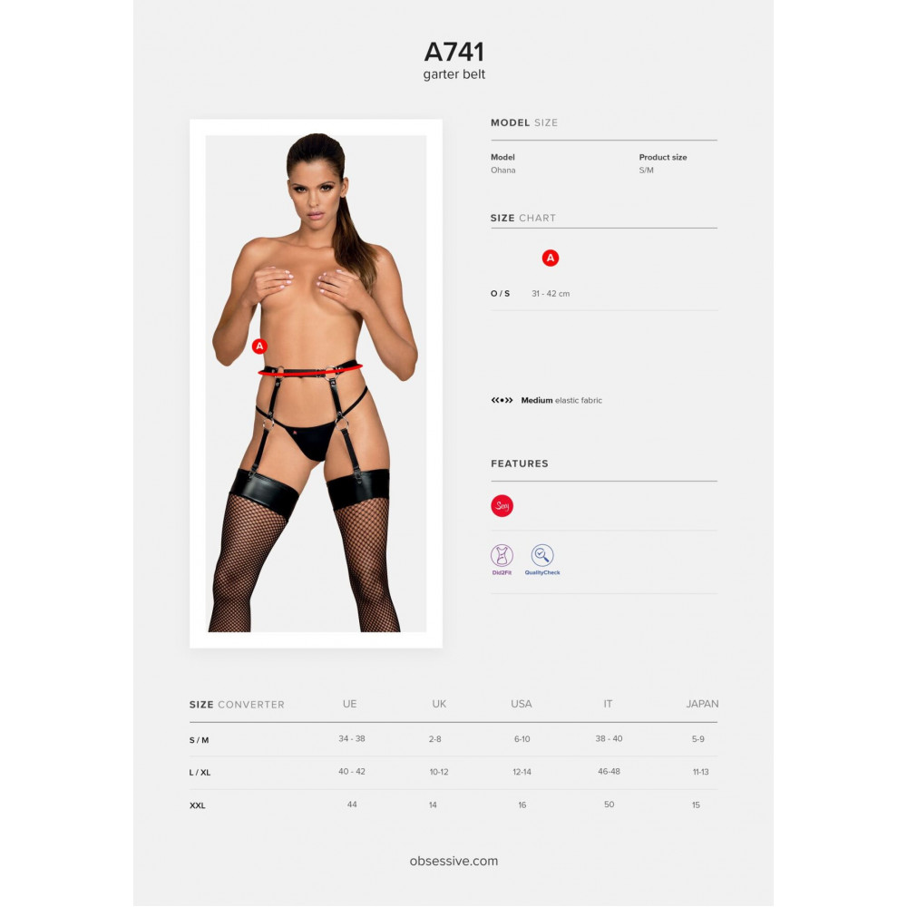 Чокеры, портупеи - Гартеры Obsessive A741 garter belt black O/S, искусственная кожа 1