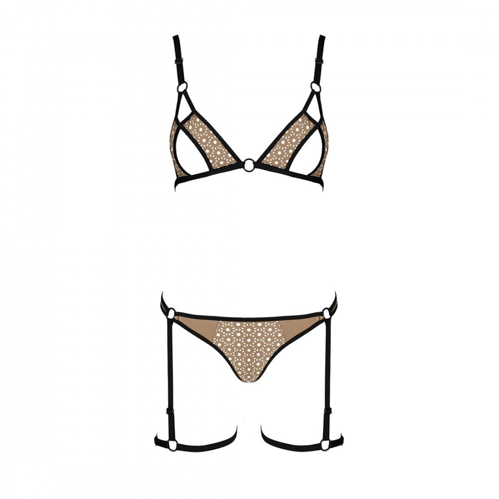 Эротические комплекты - Эротический комплект нижнего белья Passion GABI SET L/XL beige, трусики с гартерами 3
