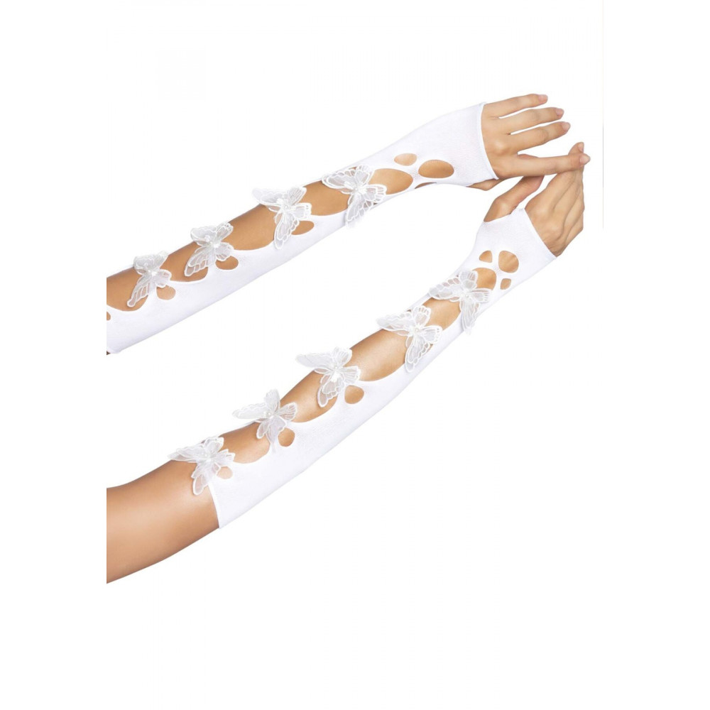 Чулки - Митенки Leg Avenue Butterfly applique arm warmers White, бабочки