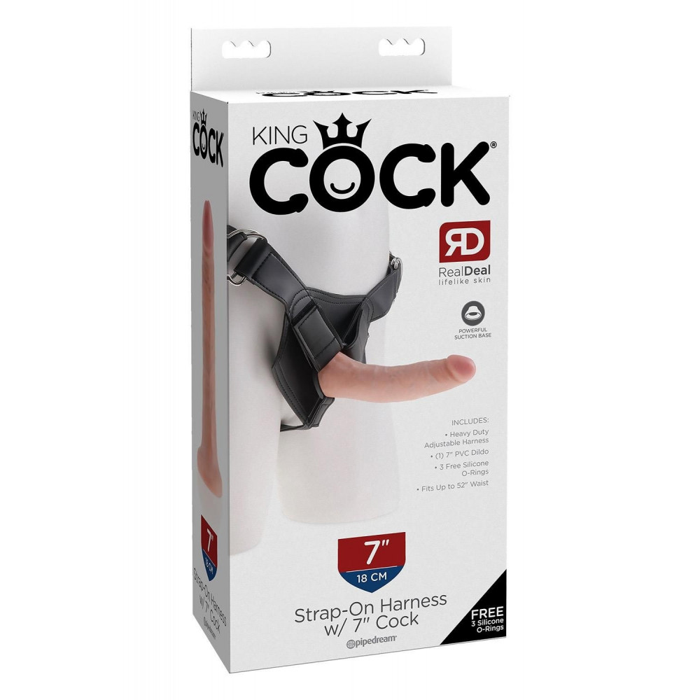 Секс игрушки - Страпон реалистичный Pipedream King Cock Strap-On с кольцевой крепью, на трусиках, бежевый 6