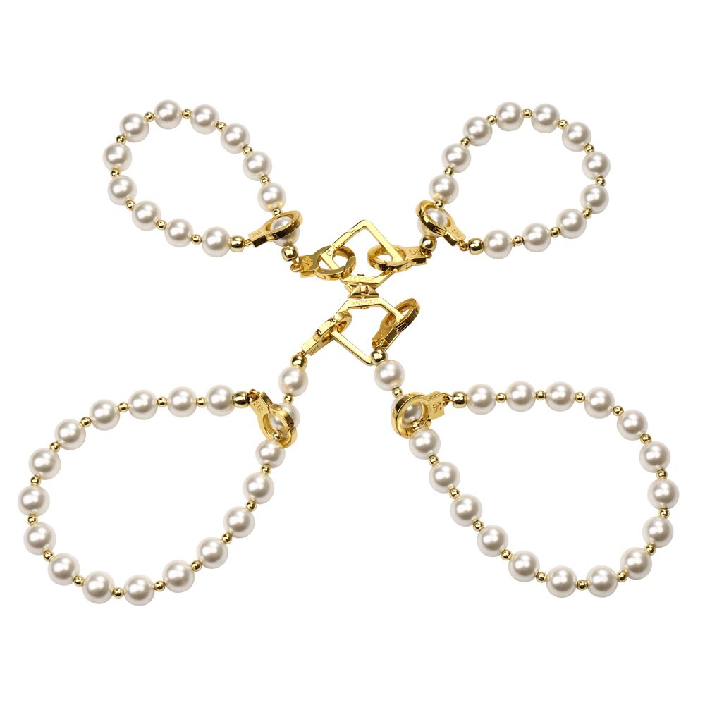 Ошейники, поводки - Жемчужный ошейник с поводком и наручниками LOCKINK Pearl Bondage & Restraint Set 2