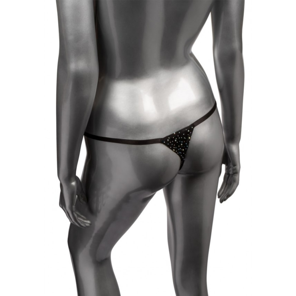 Эротическое белье - Трусики стринги со стразами и открытым доступом CalExotics Crotchless Thong, черный 2