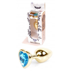 Анальная пробка Boss Series - Jewellery Gold Heart PLUG Light Blue S, BS6400040