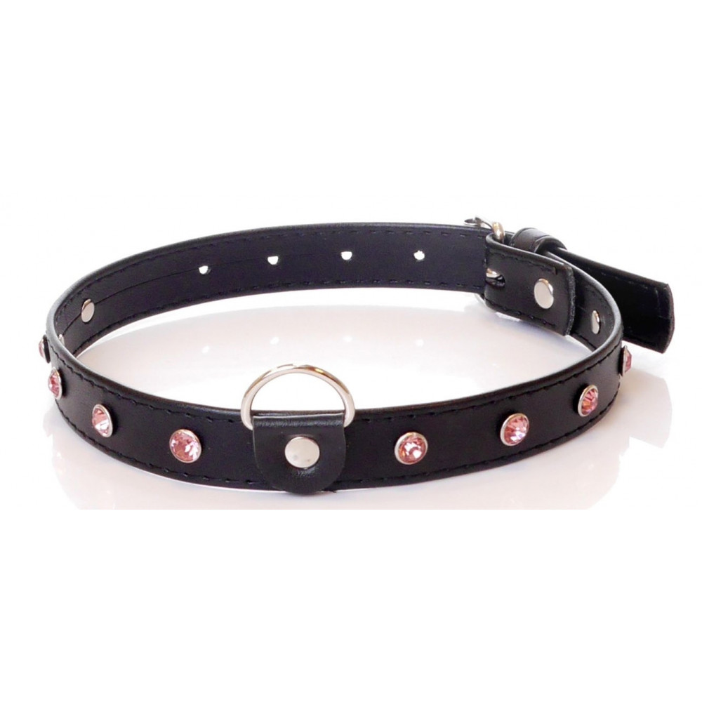 Электростимуляторы - Ошейник из искуственной кожи с кристаллами Fetish Boss Series - Collar Pink Crystal, BS3300120