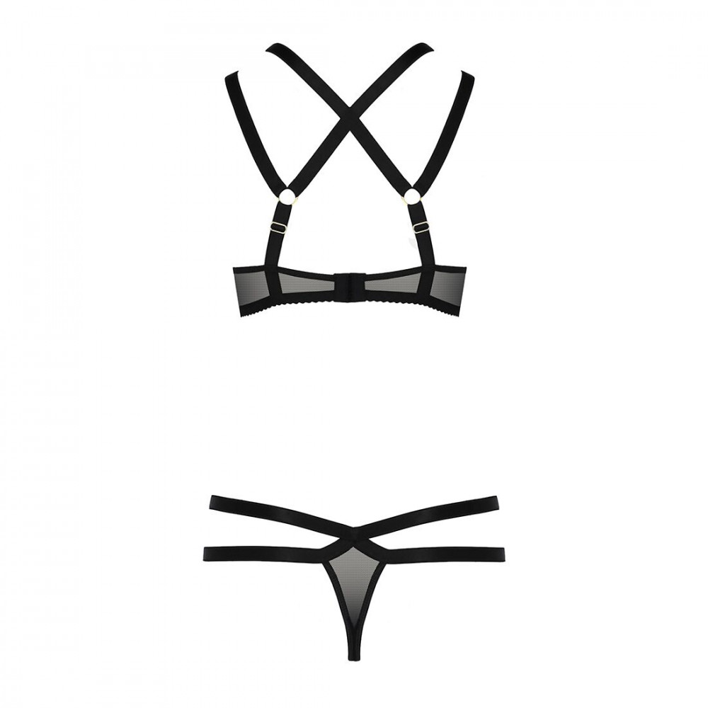 Женское эротическое белье - Сетчатый комплект белья из стреп Passion HAGAR SET S/M Black, бюстгальтер, трусики-стринги 2