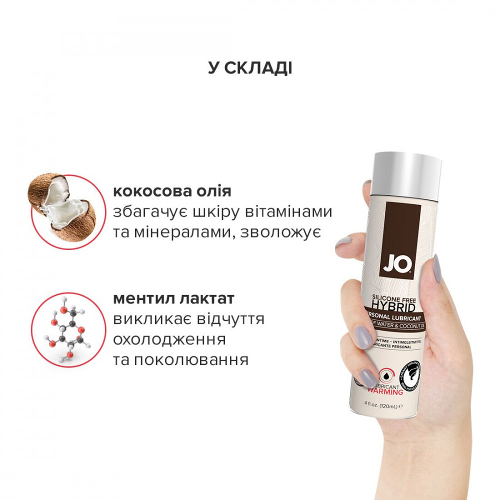 Смазка на водной основе - Разогревающая крем-смазка с кокосовым маслом System JO Silicone Free Hybrid WARMING (120 мл) белая 1