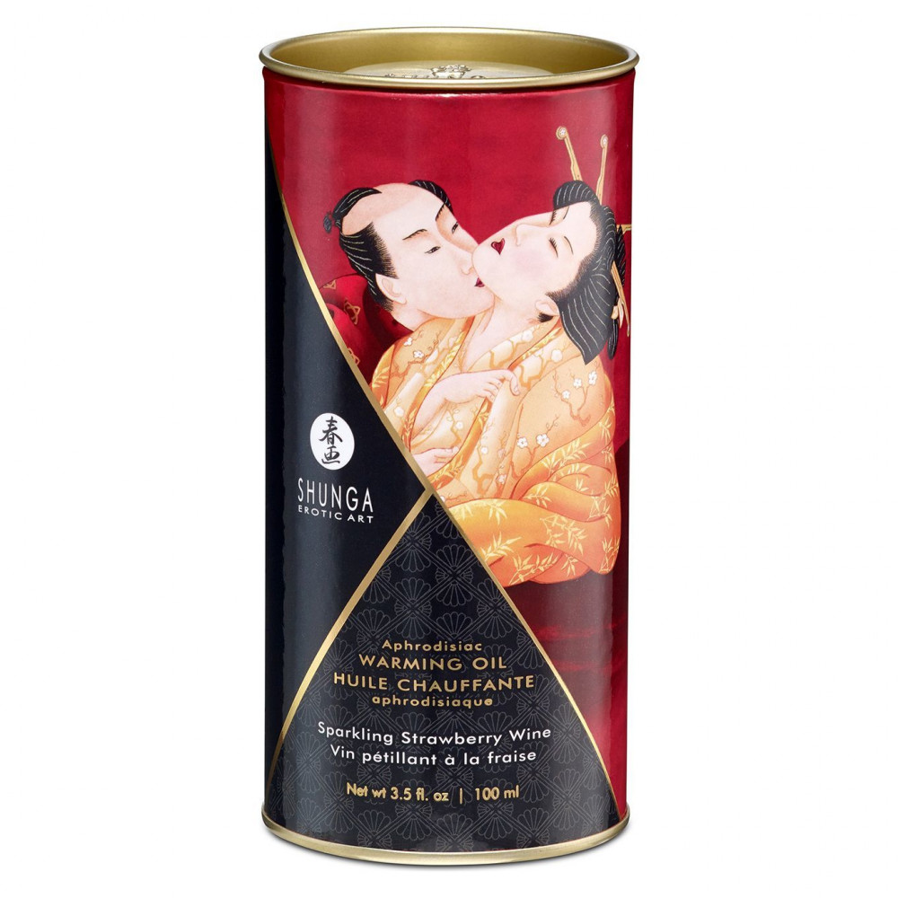 Массажные масла и свечи - Разогревающее масло Shunga Aphrodisiac Warming Oil - Sparkling Strawberry Wine (100 мл) без сахара 1