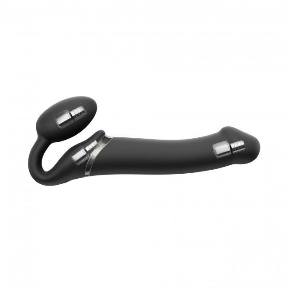 Страпоны безремневые - Безремневой страпон с вибрацией Strap-On-Me Vibrating Black L, диаметр 3,7см, пульт ДУ, регулируемый 4