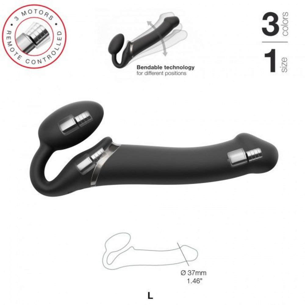 Страпоны безремневые - Безремневой страпон с вибрацией Strap-On-Me Vibrating Black L, диаметр 3,7см, пульт ДУ, регулируемый 6