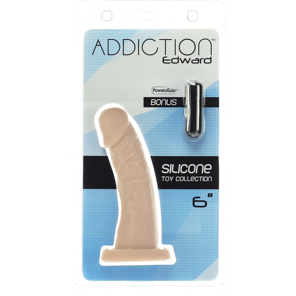 Фаллоимитаторы на присоске, двойные - Изогнутый фаллоимитатор на присоске ADDICTION — Edward 6″ Curved Dong, вибропуля в подарок 2