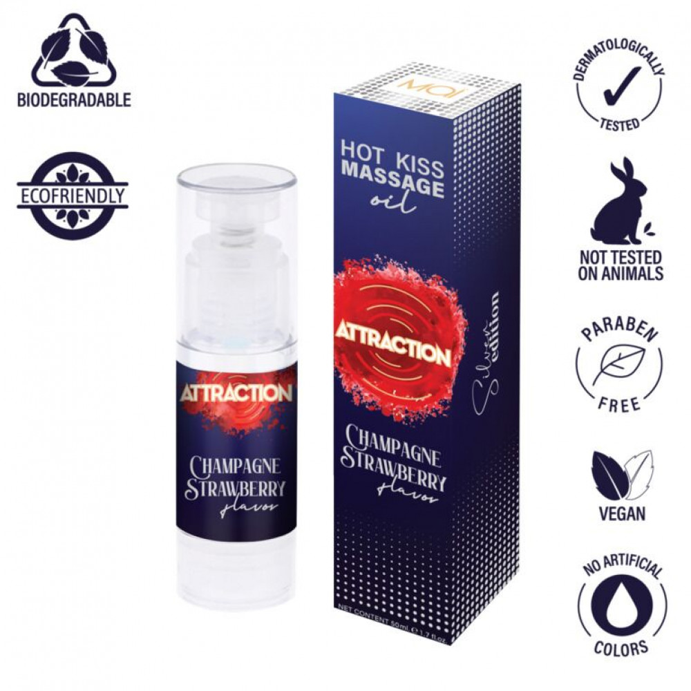 Массажные масла - Съедобное массажное масло MAI Attraction Champagne Strawberry Hot Kiss (50 мл) 3