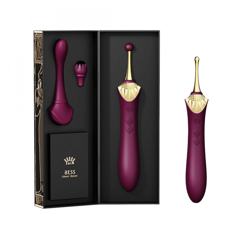 Клиторальный вибратор - Вагинально-клиторальный вибратор Zalo — Bess Velvet Purple, мультифункциональный с насадками 1