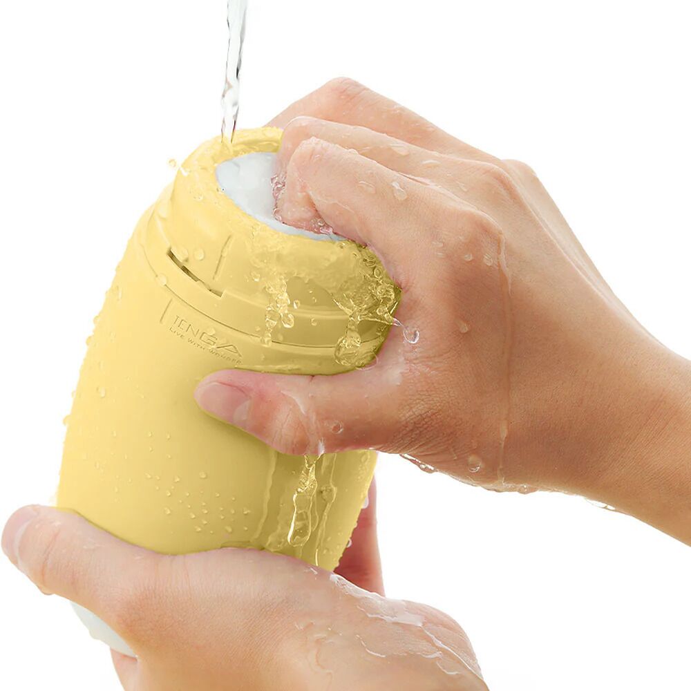 Другие мастурбаторы - Мастурбатор TENGA PUFFY Custard Yellow, ультрамягкий материал, многоразовый, сквозной 6